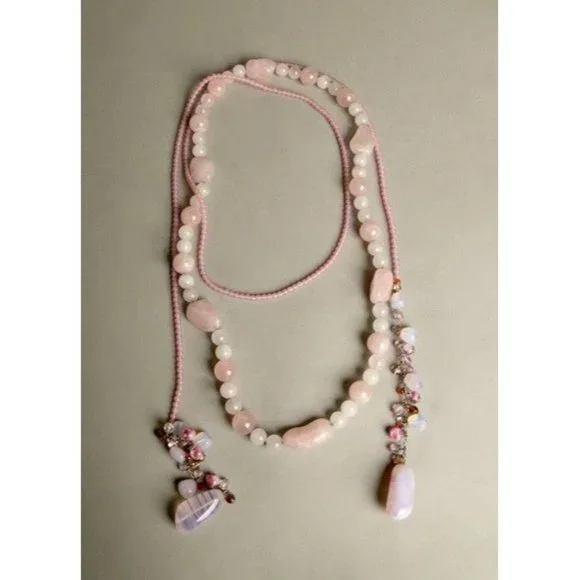 Pink Stone Necklace Set Genuine Agatha Rocks Lariat Scarf Jewelry from Brazil